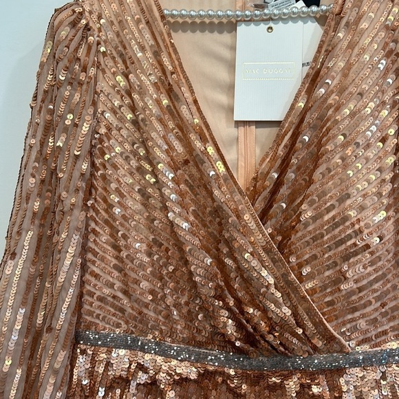 MAC DUGGAL Sequin Surplice Tulle Gown - Apricot $598 MSRP new w tags full length - Picture 7 of 13